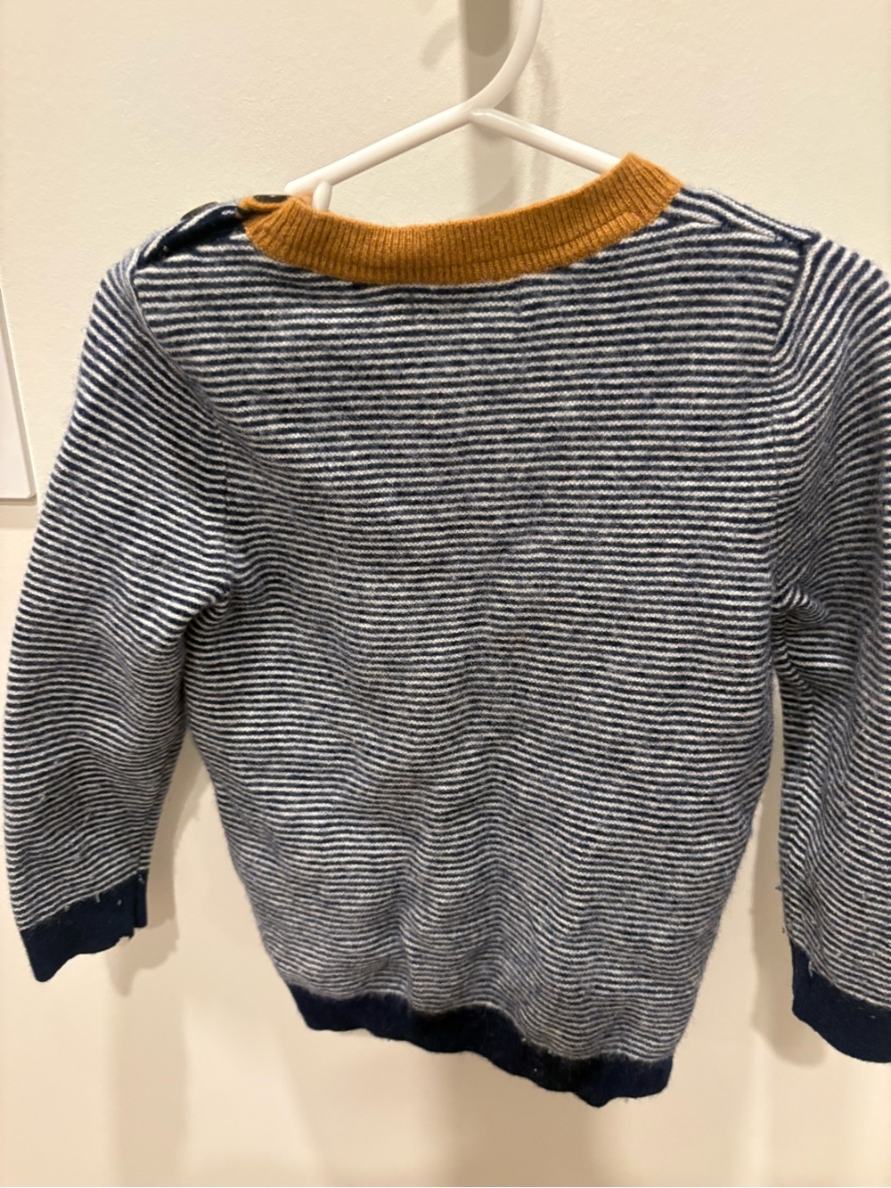 Striped Navy & White Sweater with Mustard Neck - Picture 2 of 3